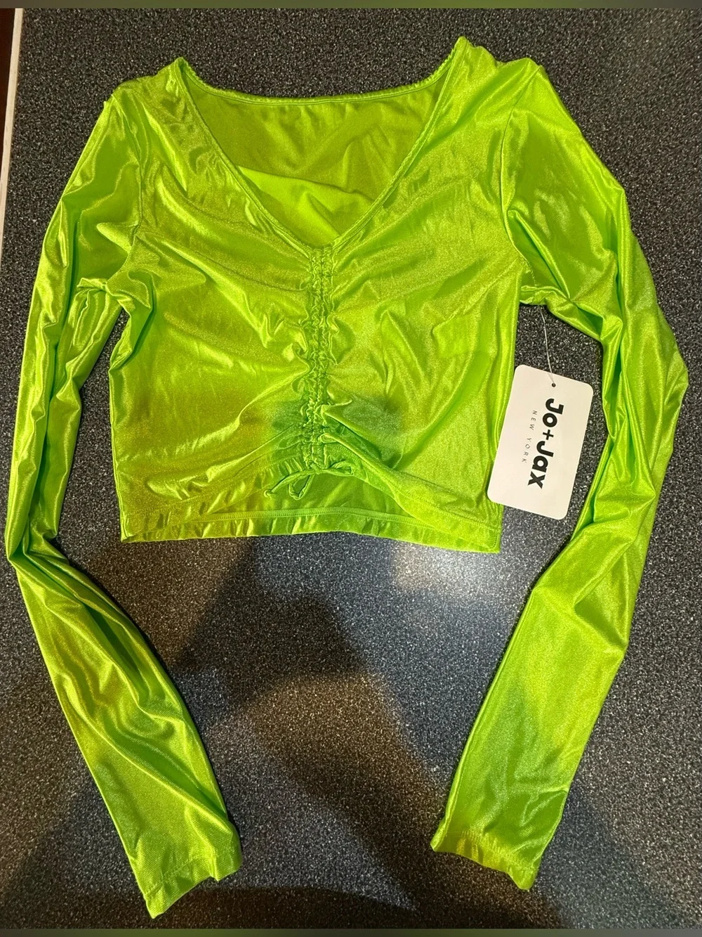 Jo+Jax Neon Lime Ruched Crop Top Size X-Small Adult NWT!!